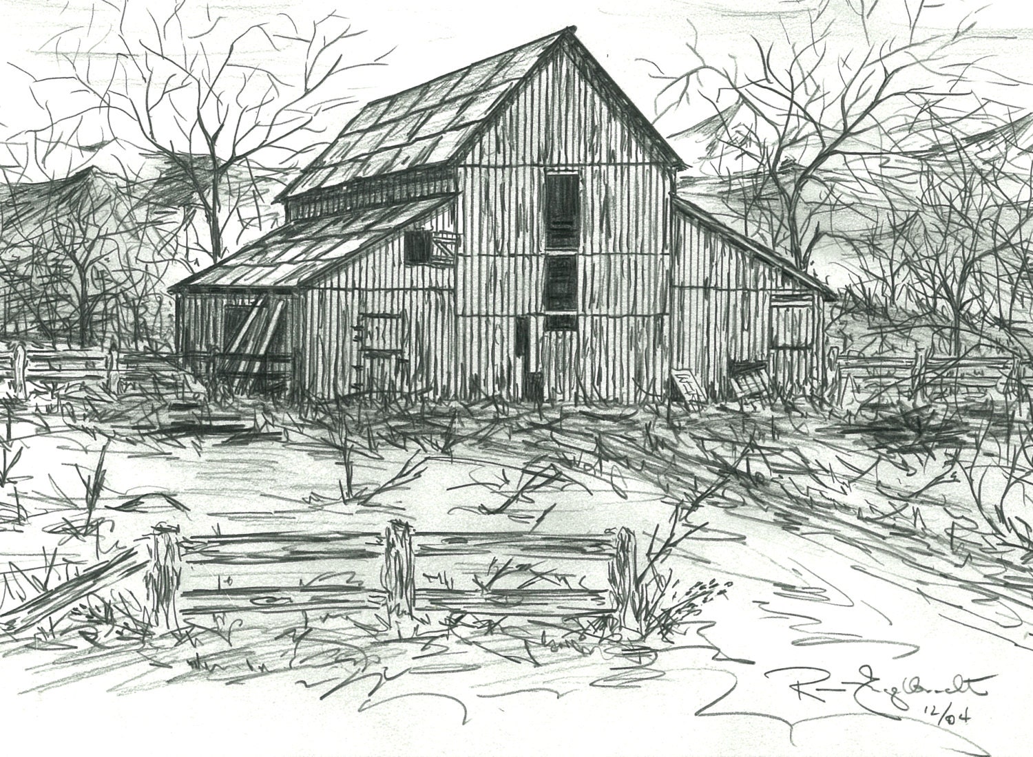 Easy Sketch Drawing Old Houses Cabins Barns Wagons with Pencil