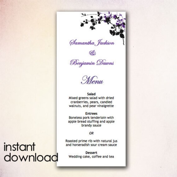 Items Similar To Diy Wedding Menu Template Instant Download Microsoft Word Version Plum Free Wedding Menu Templates For Microsoft Word