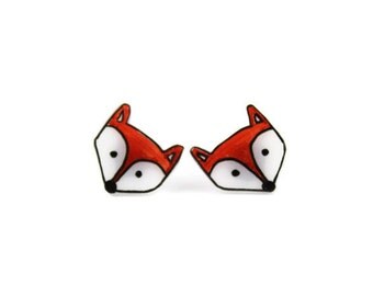 Fox Earrings, Shrink Plastic, Surgical Steel Posts, Fox Jewelry, Girls Earrings