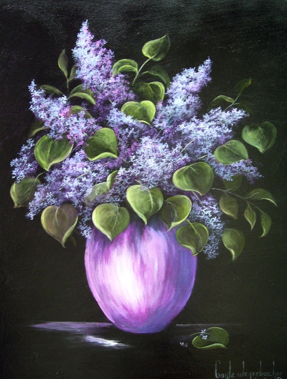 Purple Lilacs in a Purple Vase by GrandmaGaylesArt on Etsy