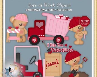 Valentines Clipart, Teddy Bears Love at Work, Marshmallow and Honey