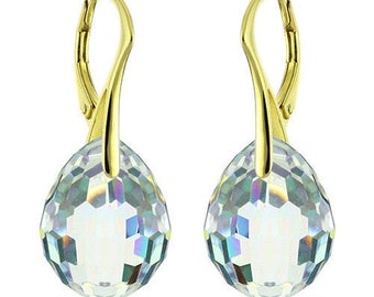 14k Gold Over 925 Sterling Silver Plump Swarovski Crystal Leverback Earrings