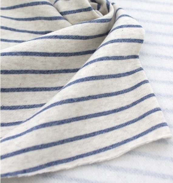 Brushed French Terry Knit Fabric Blue Stripe By by FabricBonita