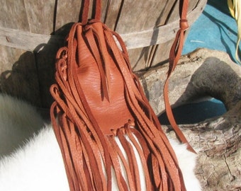 Native American Medicine Bag Tobacco Color Deer Leather William Lattie Cherokee Cert of Auth FREE US SHIPPING