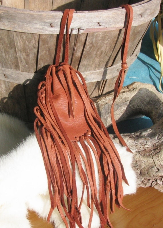 Native American Medicine Bag Tobacco Color Deer Leather