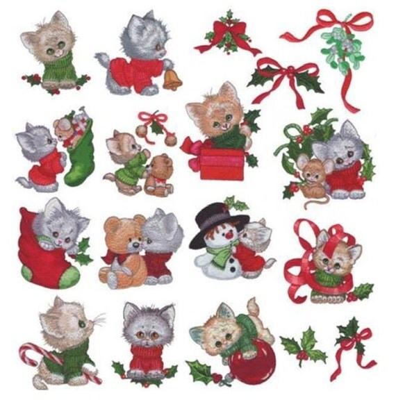 Christmas Kittens Machine Embroidery Designs by BestDesigns13