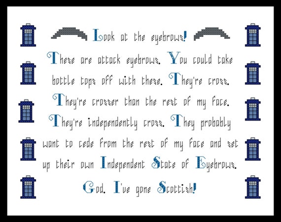 Doctor Who Peter Capaldi Scottish Eyebrows Quote Cross Stitch - PDF Pattern - INSTANT DOWNLOAD