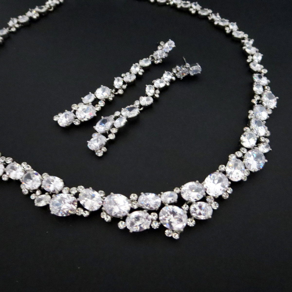 Statement Bridal Necklace Set Wedding Jewelry Set Long 4861