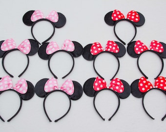 10 Minnie Mouse Ear Headband, Polka Dot PinkBow, Polka Dot Red Bow, Mickey Mouse Ear _for Dress up Minnie Mouse, Mickey Theme Birthday Party