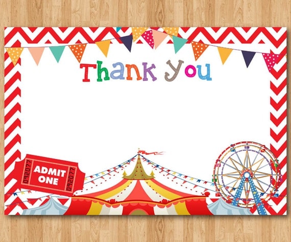 Circus Thank You Note. Circus theme thank you card. Boy