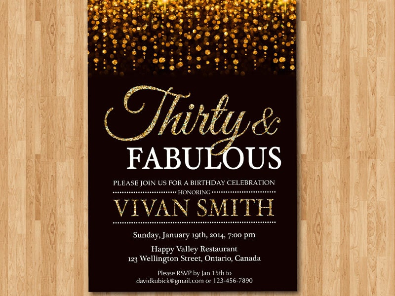  30th  birthday  invitation  for women Thirty and fabulous Gold