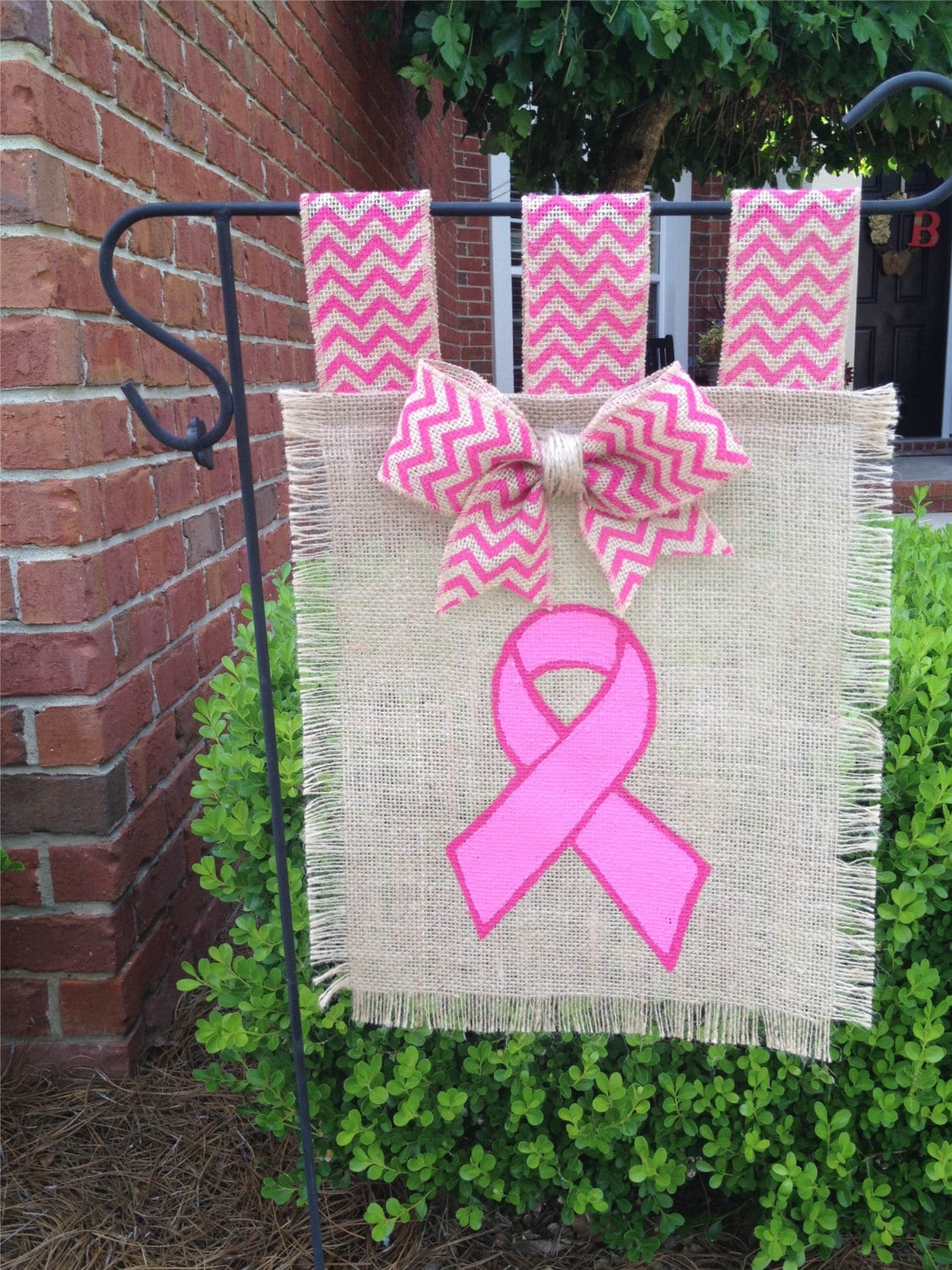 Breast Cancer Awareness Burlap Garden Flag Yard Flag Pink