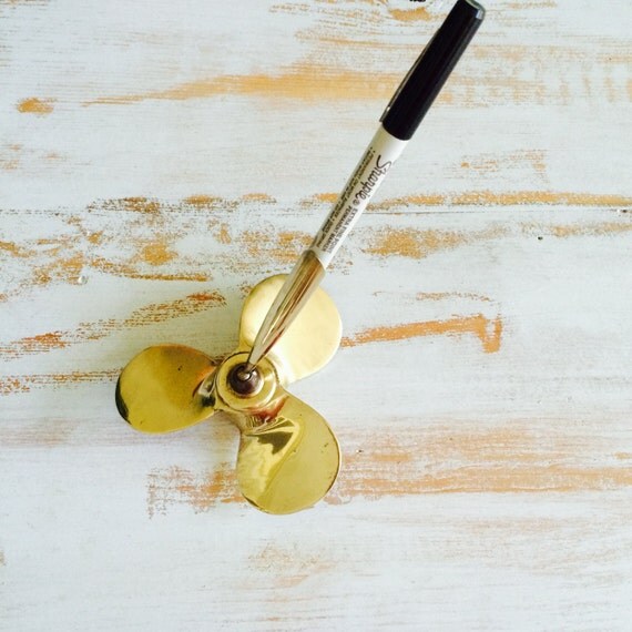 Brass Airplane Propeller Pen Holder // Desk Accessory by FengSway