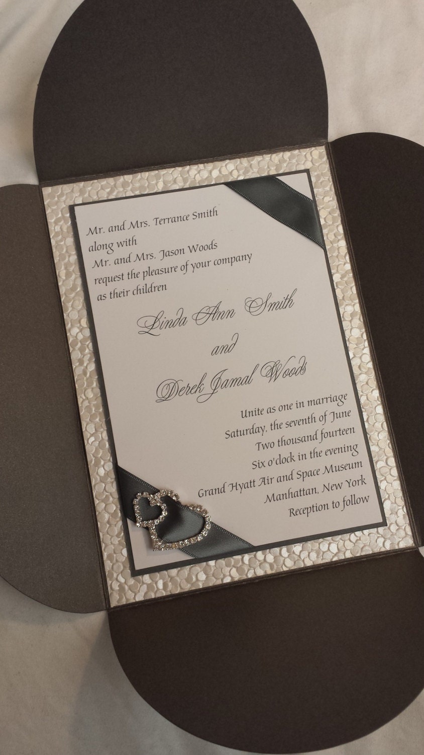 Embossed Wedding Invitation, Pocketfold Wedding Invitation, Pebble