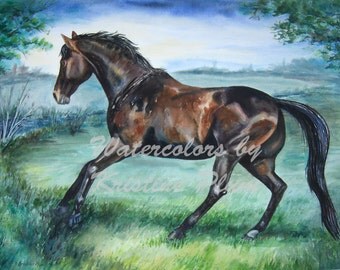 Blank note cards horse galloping card from the watercolor painting Spring Has Sprung by Krisitne Plum in greeting notecard set