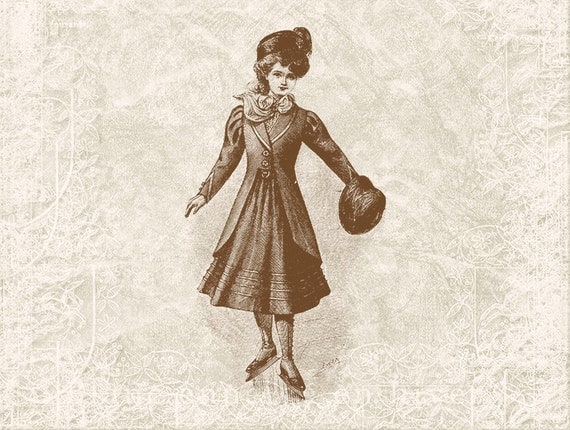 Digital Christmas Holiday Illustration - Antique Vintage Winter Girl - Victorian Girl Printable Download -  Illustration INSTANT DOWNLOAD