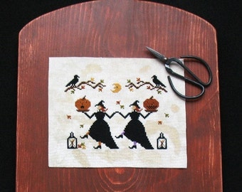 Primitive Cross Stitch Halloween Pattern PDF Hallows Eve Dance