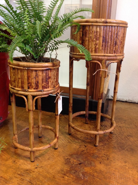Pair split bamboo vintage plant stands with by mainstreetexchange
