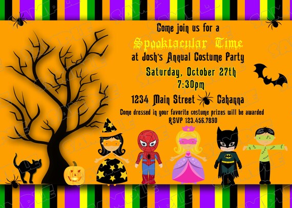 Halloween party costume invitation any colors UPrint customized card by greenmelonstudios Il_570xn
