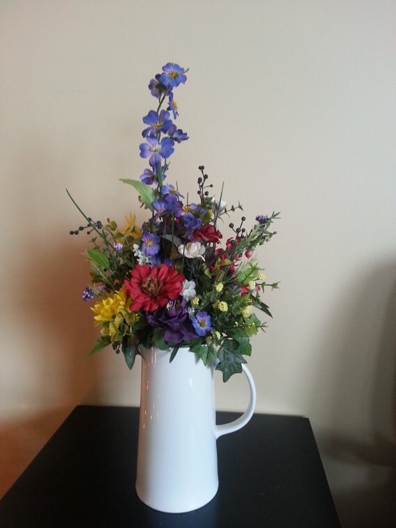 Items similar to Pitcher Silk Flower Arrangement on Etsy