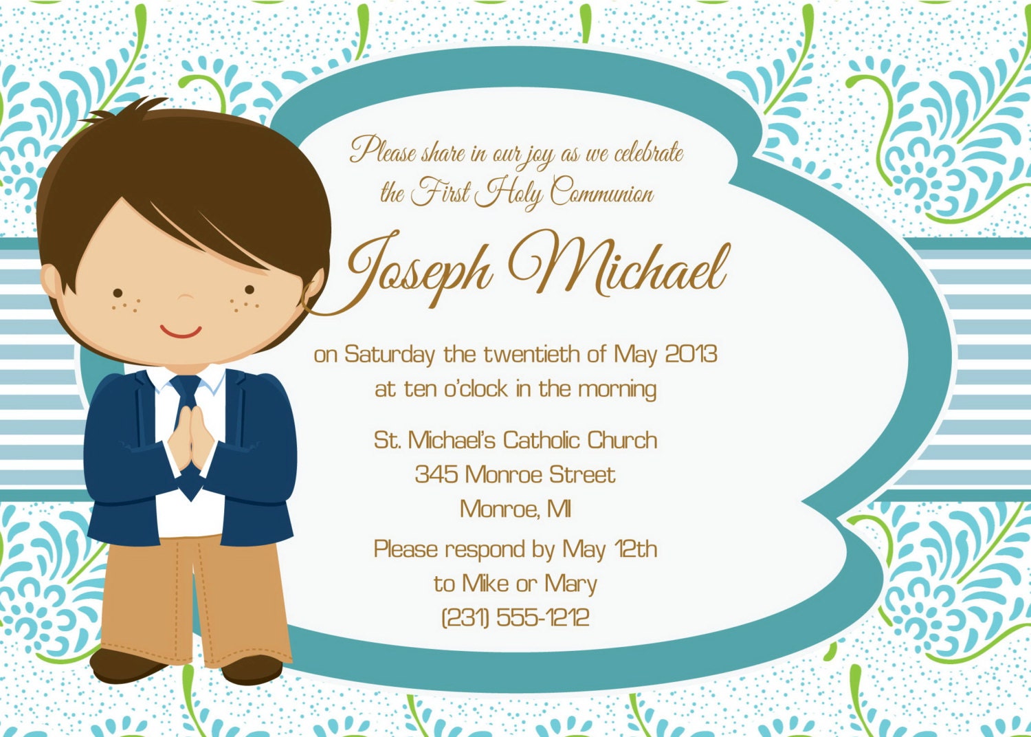 Boys Communion Invitation 1 Boys First Communion By FabPartyPrints