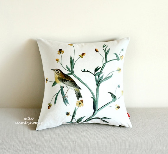 Throw Pillow Cover Vintage Bird Print 47x47cm by MikoCountryHomes