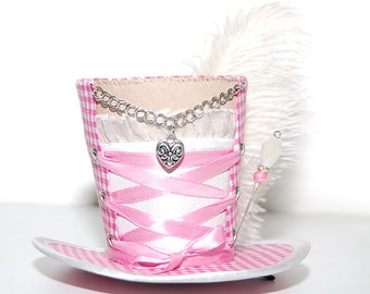 Mini Hat - Oktoberfest - Dirndl décolleté - gingham pink - Fascinators - headpiece