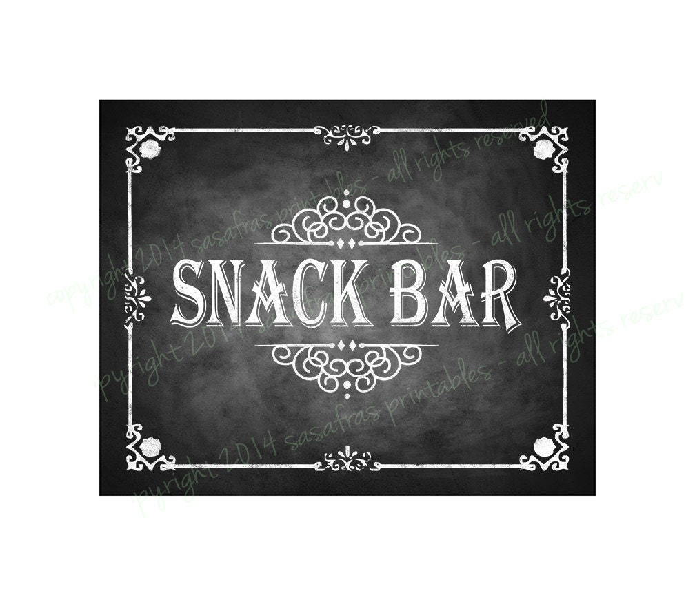 Printable Chalkboard Wedding Snack Bar Sign Snack Bar