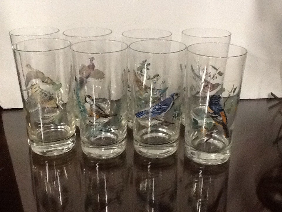 Set of 8 vintage bird drinking glasses by anndcole on Etsy
