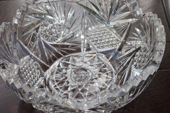 Brilliant Cut Glass Crystal Bowl Pinwheel and Fan Pattern with