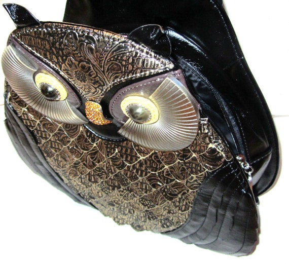 Black Purse Large Black Leather Owl Bags And by AnipalsAndMore