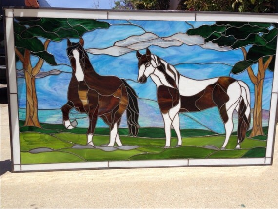 Beautiful Stained Glass Horses/Stallions Window by ArtGlassWindows