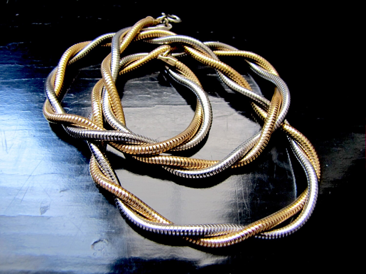 DUAL STRAND SNAKECHAIN, 70s, 80s, Super Dope Rope Necklace, Gold Tone