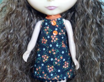 Black & Orange Floral/Checked Reversible Dress for Blythe