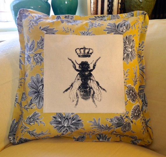 Queen Bee Silk Screened Pillow Cover by RomanyHouse on Etsy