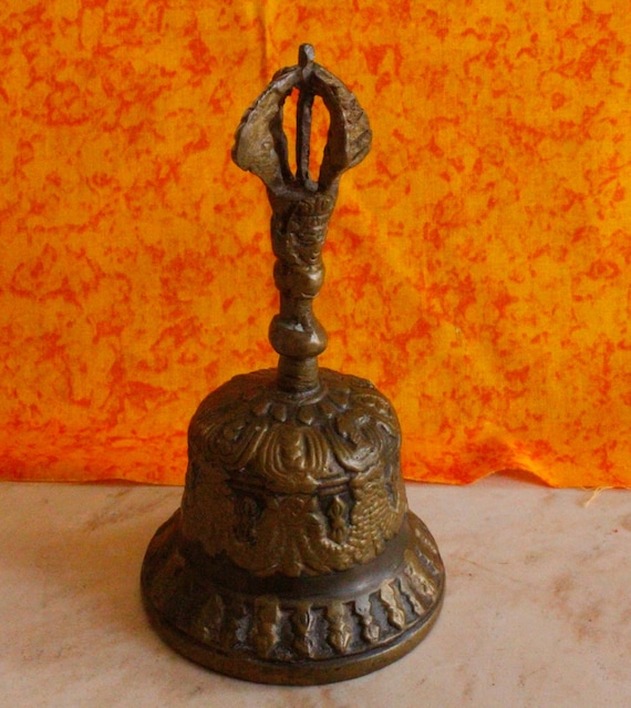 Vintage Brass Temple Hand Bell Made in India