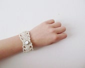 SALE! Beige with gold romantic crochet bracelet, lace wedding arm cuff bracelet SALE! Beige with gold romantic crochet bracelet, lace wedding arm cuff bracelet
