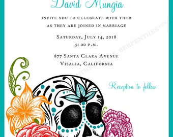 CALAVERA and ROSES / Sugar Skull Wedding Invitation / Printable Digital ...