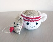 Handmade Crochet Amigurumi Play Food Tea Cup and Tea Bag Gift Set