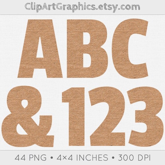 Brown Kraft Letters and Numbers Kraft Paper Alphabet Clip Art