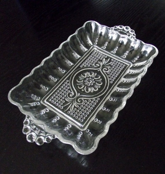 Vintage Bubble Depression Era Rectangle Clear Glass Relish