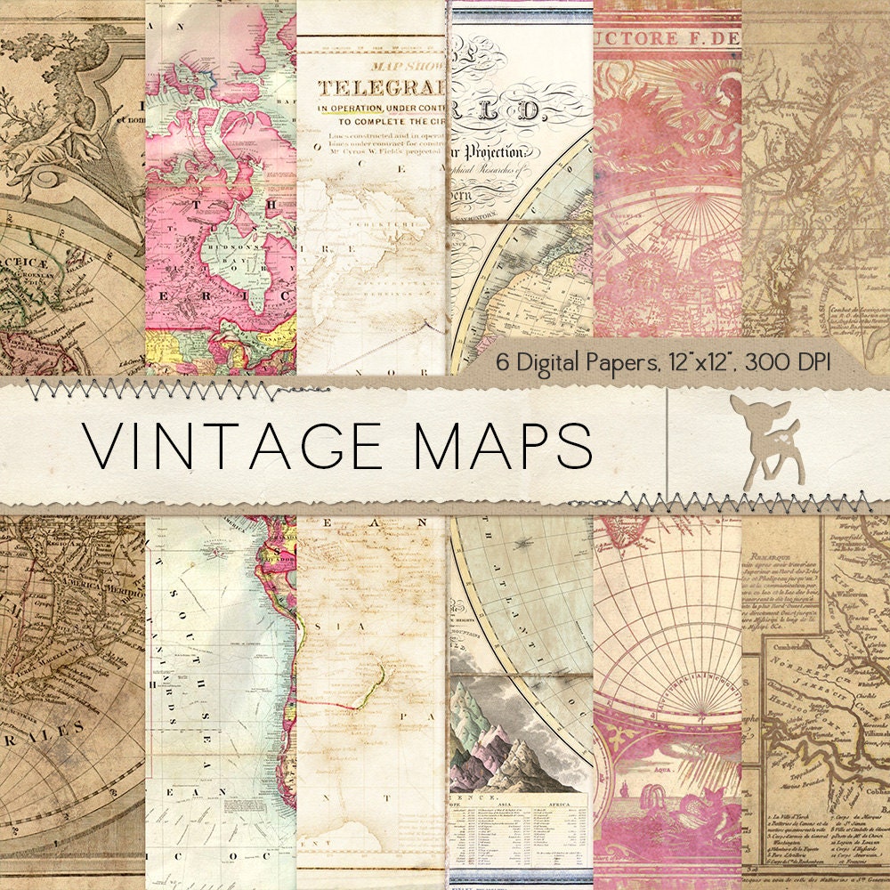 Vintage Maps Digital Paper Antique Maps Digital Paper for