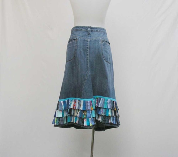 Blue fringe skirt Plus size Denim Skirt blue skirt jeans