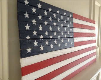 Items Similar To Large Folk Art Wooden American Flag - Patriotic On Etsy