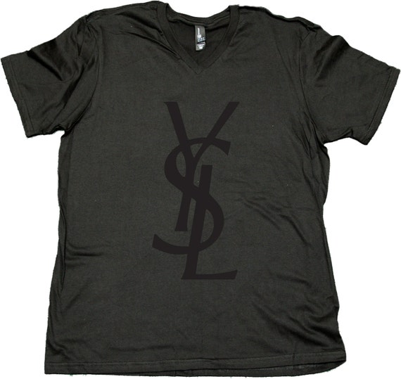Items similar to Men YSL T shirt Black V Neck with Black Logo Yves ...