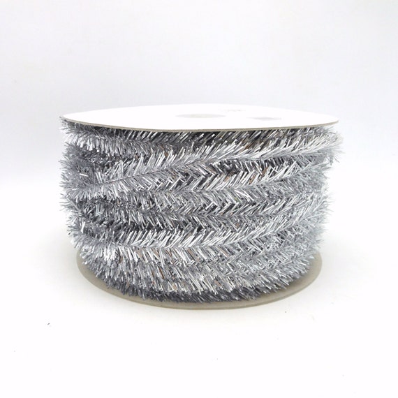 Large Spool of Metallic Silver Wired Tinsel Garland 24 Yards