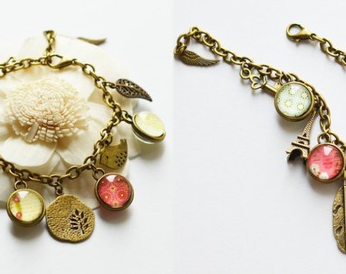 Shabby chic The bracelet, pendants made of metal brass and glass antique bronze color retro and vintage