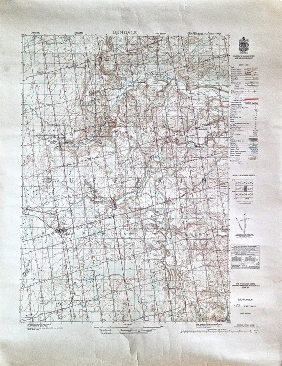 Items similar to Vintage Survey Map of Dundalk, Ontario by the ...