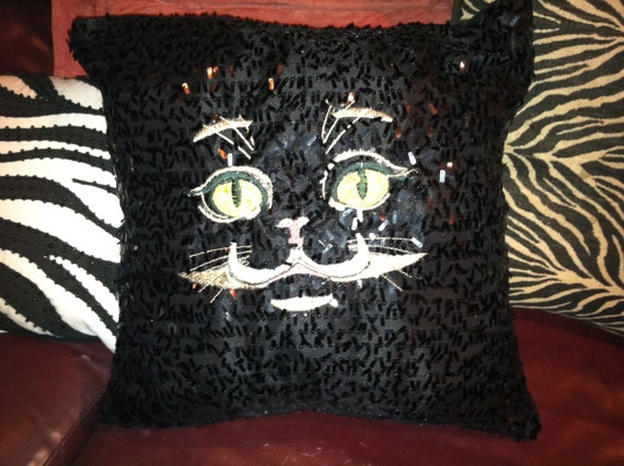 cat sequin pillow