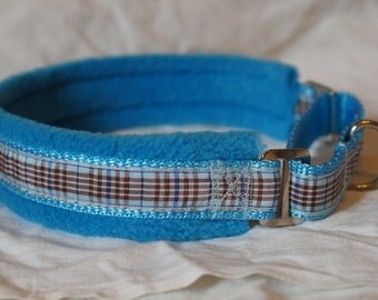 Fleece Lined Martingale Dog Collar - Blueberry Check/Tartan - 35mm width